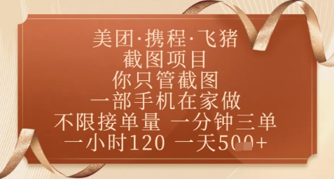 飞猪美团截图项目，你只管截图，一部手机在家做，正规平台无套路，一天5张+【揭秘】-九零网创