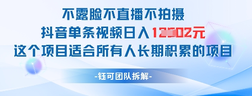 不露脸不直播不拍摄抖音单条视频日入1k+这个项目适合所有人长期积累的项目-九零网创