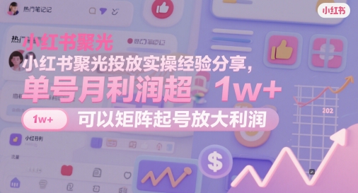 小红书聚光投放实操经验分享，单号月利润超1w+，可以矩阵起号放大利润-九零网创