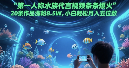 第一人称水族代言视频条条爆火，20条作品涨粉8.5W，小白轻松月入五位数-九零网创