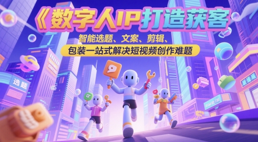 数字人IP打造获客变现实操课，智能选题、文案、剪辑、包装一站式解决短视频创作难题-九零网创