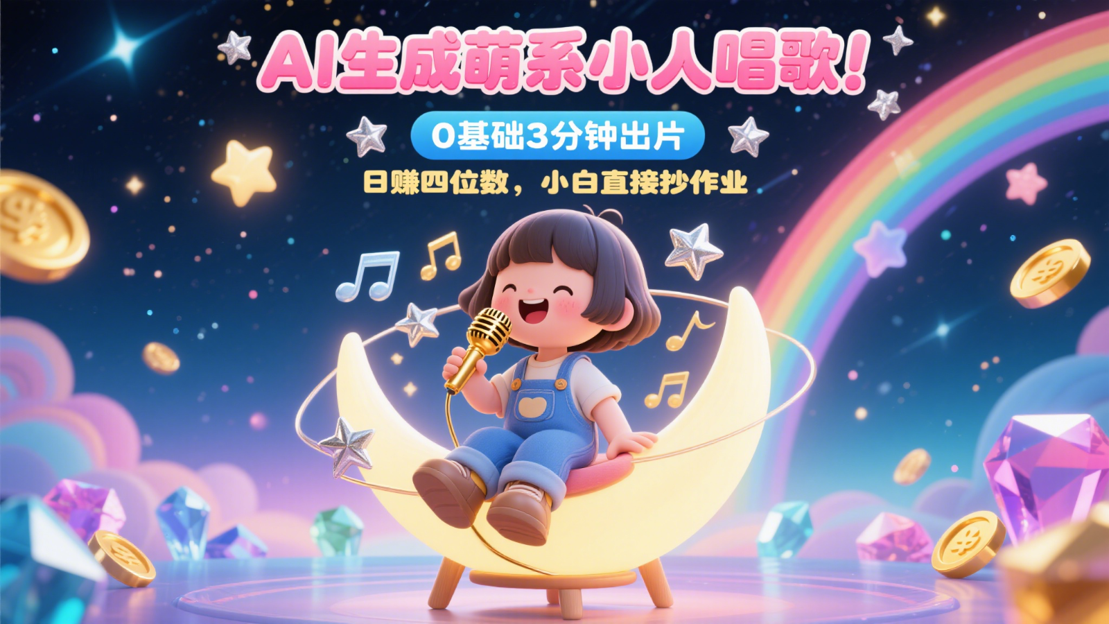AI生成萌系小人唱歌！0基础3分钟出片，28个作品涨粉9万，日赚四位数，小白直接抄作业-九零网创