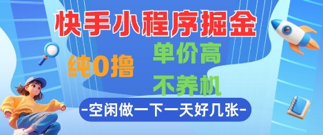 快手小程序掘金，纯0撸，单价高不养机 利用空闲时间做一做，一天好几张【揭秘】-九零网创