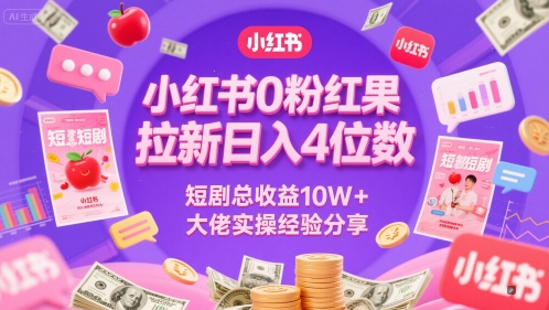 小红书0粉红果短剧拉新日入4位，数短剧总收益10W+大佬实操经验分享-九零网创