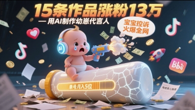 用AI制作幼崽代言人，宝宝的控诉火爆全网，15条作品涨粉13W，单号月入5位数实操教程-九零网创