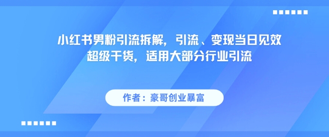 小红书男粉引流拆解，引流、变现当日见效超级干货，适用大部分行业引流-九零网创