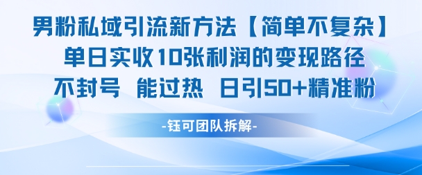 男粉私域引流新方法，单日收10张利润，日引流50+精准粉-九零网创