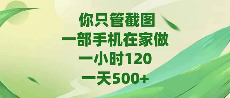 你只管截图，一部手机在家做，一小时120，-天500+-九零网创