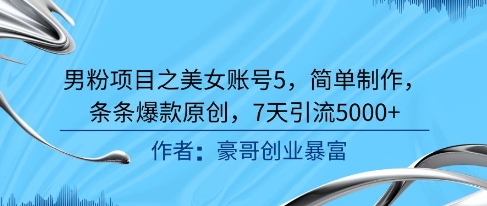 男粉项目之美女账号5，简单制作，条条爆款原创，7天引流5000+-九零网创