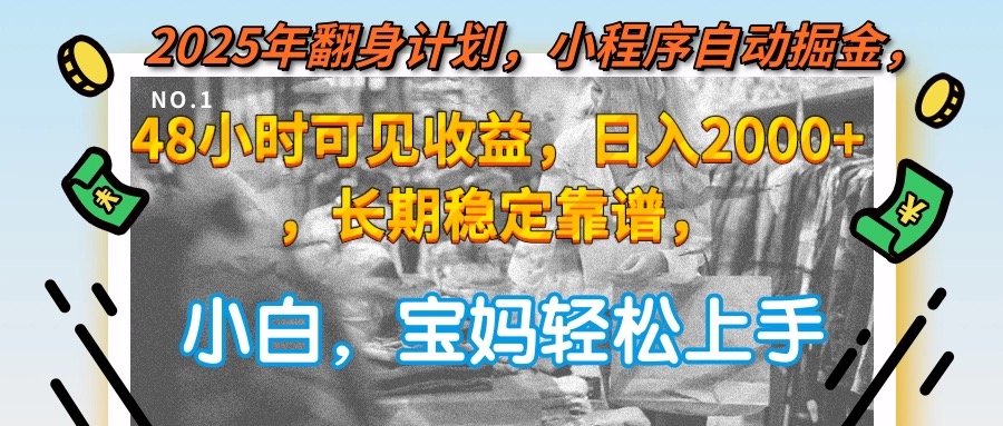2025年翻身计划，小程序自动掘金48小时可见收益，日入2000+，长期稳定…-九零网创