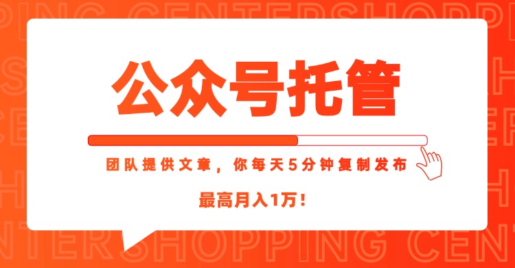 【公众号托管 】我提供文章，你每天５分钟复制发布，最高月入1W-九零网创