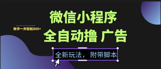 微信小程序全自动撸广告项目，彻底解决没流量的问题，新手一天8张+【揭秘】-九零网创