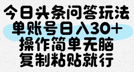 今日头条问答玩法，单账号日入30+，操作简单无脑复制粘贴就行-九零网创