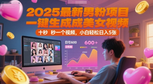 2025最新男粉项目，一键生成美女视频，日引600+色粉 十秒一个视频，小白轻松日入5张【揭秘】-九零网创