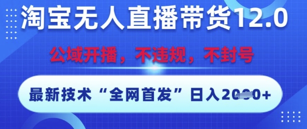 淘宝无人直播带货12.0，最新技术，不封号，不违规，操作简单，开播爆单，日入多张【揭秘】-九零网创