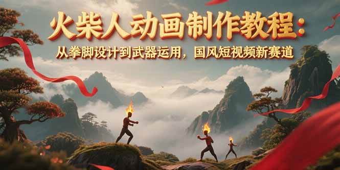 火柴人动画制作教程：从拳脚设计到武器运用，国风短视频新赛道-九零网创