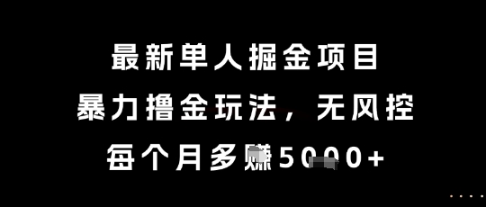 最新单人掘金项目，暴力撸金玩法，无风控，每个月多挣5k+【揭秘】-九零网创