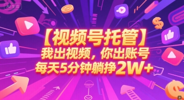 【视频号托管 】我出视频，你出账号，每天5分钟发布，最高躺挣2W+【揭秘】-九零网创