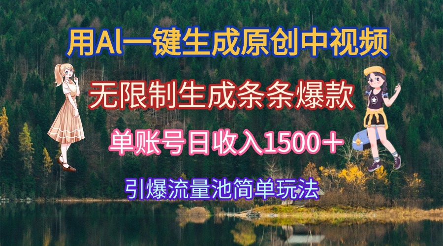 用Al一键生成原创中视频，无限制生成条条爆款，单账号日收入1500＋引爆…-九零网创