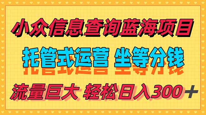 稳定日入300＋，小众信息查询蓝海项目，全程懒人式托管，解放你的时间-九零网创