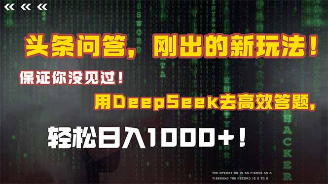 头条问答，刚出的新玩法！保证你没见过！结合Deepseek高效答题，日入1000+-九零网创