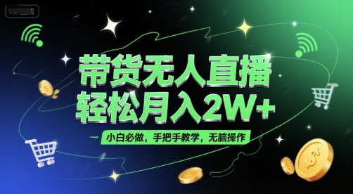 带货无人直播，轻松月入2W+，小白必做，手把手教学，无脑操作(附学习资料)-九零网创