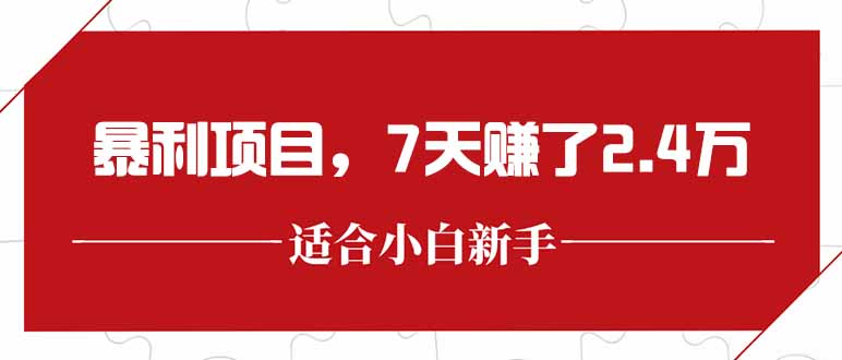 最新暴利项目，每单收益轻松在300以上，7天赚了2.4万-九零网创