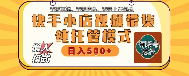 快手小店托管代运营，无需剪辑，无需选品，无需上传作品，全程无需操作，轻松月入5k+【揭秘】-九零网创