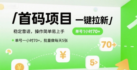 首码一键拉新项目，稳定靠谱，操作简单易上手，单号一小时70+，批量做每天5张【揭秘】-九零网创