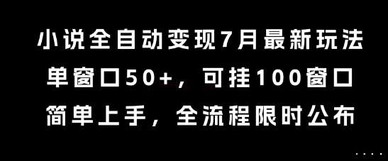 小说全自动变现7月玩法，单窗口50+，可挂100窗口，简单上手，全流程限时公布【揭秘】-九零网创