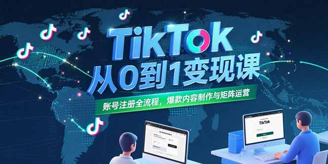 TikTok从0到1变现课，账号注册全流程，爆款内容制作与矩阵运营-九零网创