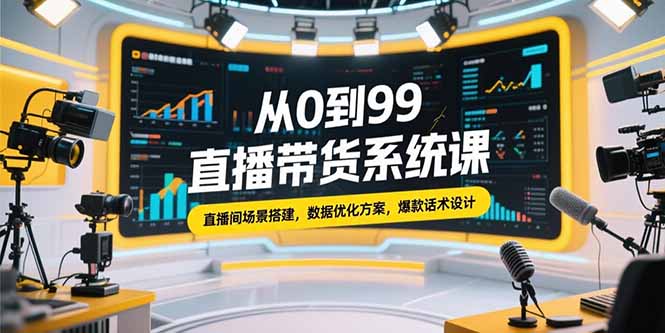 从0到99直播带货系统课，直播间场景搭建，数据优化方案，爆款话术设计-九零网创