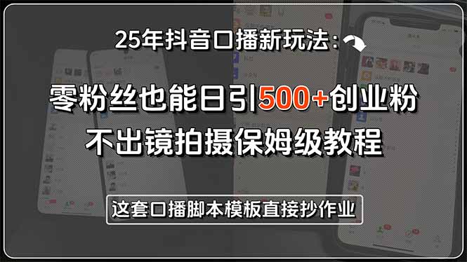 25年抖音口播新玩法：零粉丝也能日引500+创业粉，不出镜拍摄保姆级教程…-九零网创