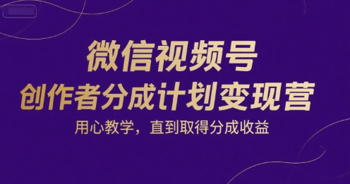 微信视频号创作者分成计划变现营，用心教学，直到取得分成收益-九零网创