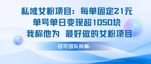 私域女粉项目：每单固定21块，单日变现超1k+，最好做的女粉项目-九零网创