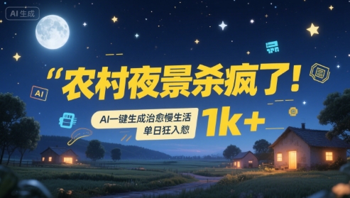 农村夜景杀疯了！AI一键生成治愈系慢生活，单日狂入1k+-九零网创