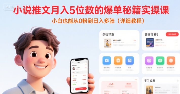 小说推文月入5位数的爆单秘籍实操课，，小白也能从0粉到日入多张(详细教程)-九零网创
