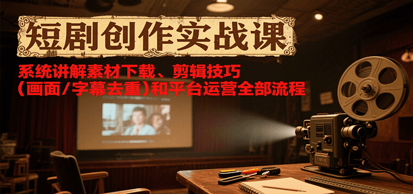短剧创作实战课，系统讲解素材下载、剪辑技巧(画面/字幕去重)和平台运营全部流程-九零网创