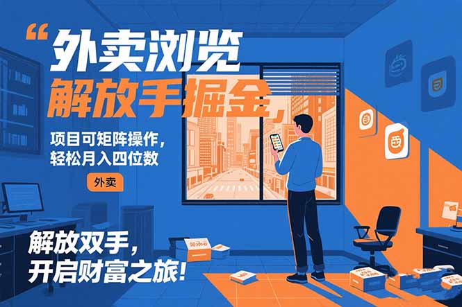 外卖浏览掘金项目 可矩阵操作 轻松日入500+-九零网创