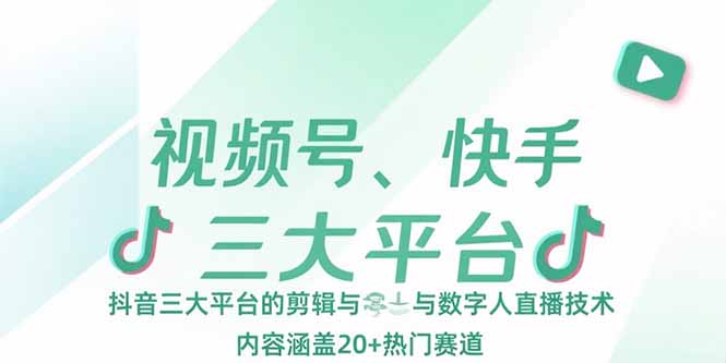 视频号、快手、抖音三大平台的剪辑与数字人直播技术，内容涵盖20+热门赛道-九零网创