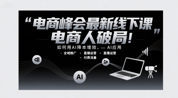 电商峰会最新线下课，电商人破局，如何用AI降本增效，AI应用-全域推广-直播运营-付费流量-九零网创