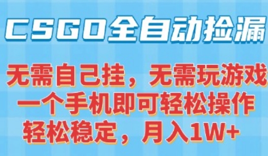 CSGO自动捡漏项目，最新独家玩法，一个手机可操作，新手小白轻松月入1W+，操作简单易上手【揭秘】-九零网创