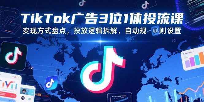 TikTok广告3位1体投流课，变现方式盘点，投放逻辑拆解，自动规则设置-九零网创