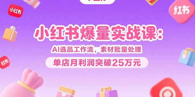 小红书爆量实战课：AI选品工作流，素材批量处理，单店月利润突破25万元-九零网创