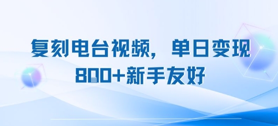 复刻电台视频，单日变现8张+新手友好，长期可做-九零网创