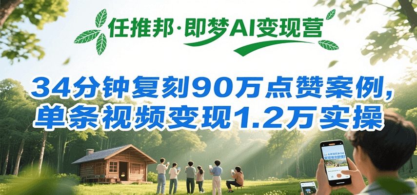 任推邦·即梦AI变现营，34分钟复刻90万点赞案例，单条视频变现1.2万实操-九零网创