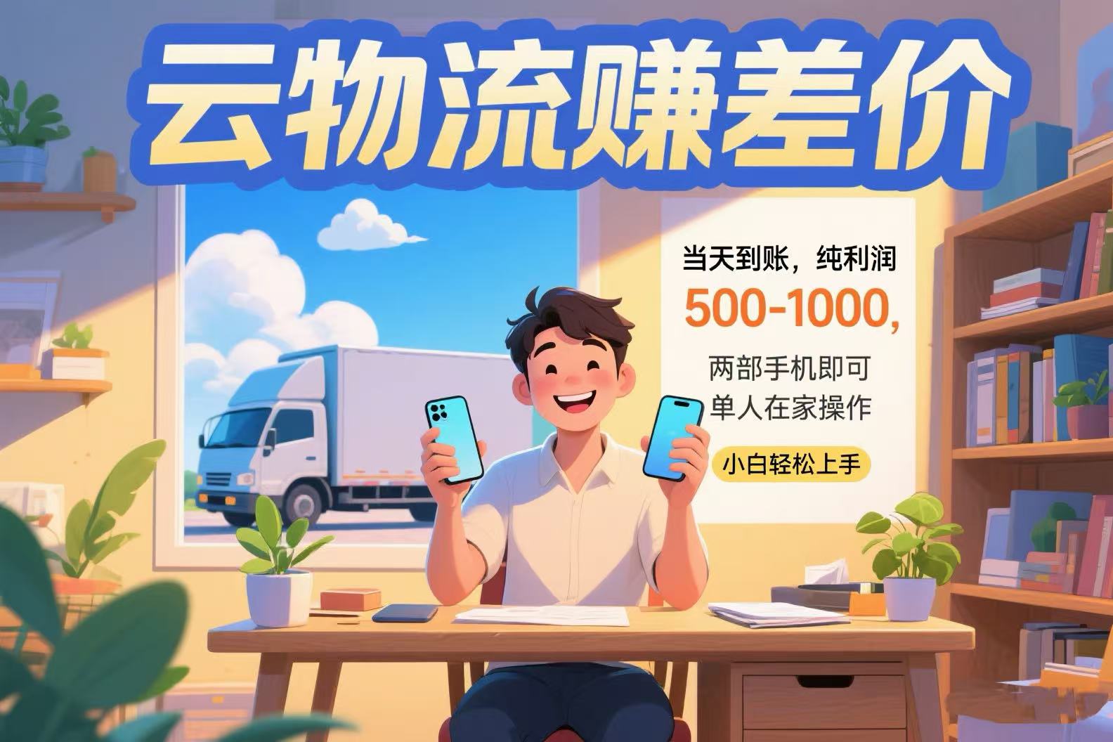 云物流赚差价 当天到账纯利润500-1000 两部手机即可 可单人在家操作 小…-九零网创