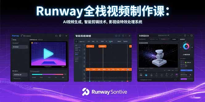 Runway全栈视频制作课：AI视频生成，智能剪辑技术，影视级特效处理系统-九零网创
