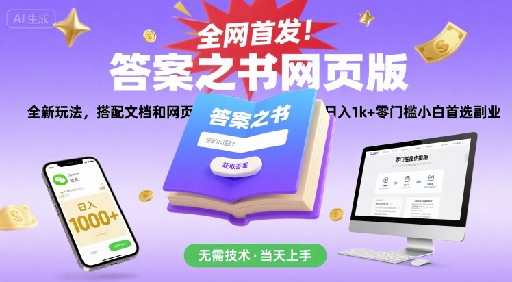 全网首发！答案之书网页版，全新玩法，搭配文档和网页，日入1k+零门槛小白首选副业【揭秘】-九零网创