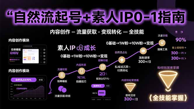自然流起号+素人IP0-1指南，快速掌握内容创作-流量获取-变现转化-全技能-九零网创